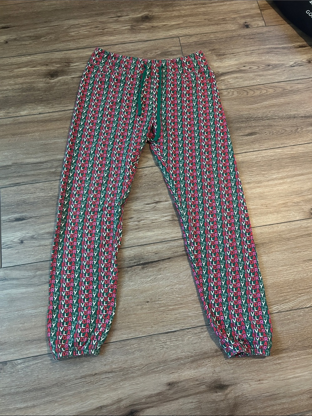 ivory ella Red Green Logo Print Jogger Pants